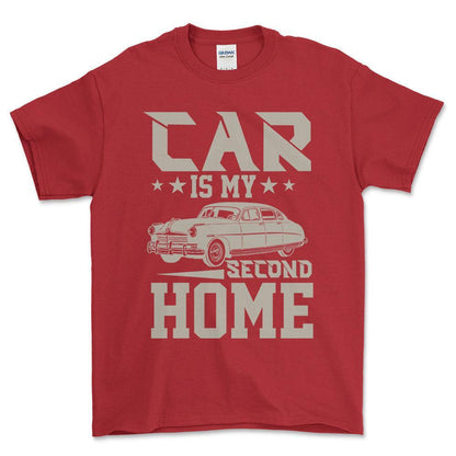 Car Is My Second Home T-Shirt , Bomuld-Beklædning-Garage Culture-Rød-S-Forside-Garage Culture Shop- garage - man cave - merchandise
