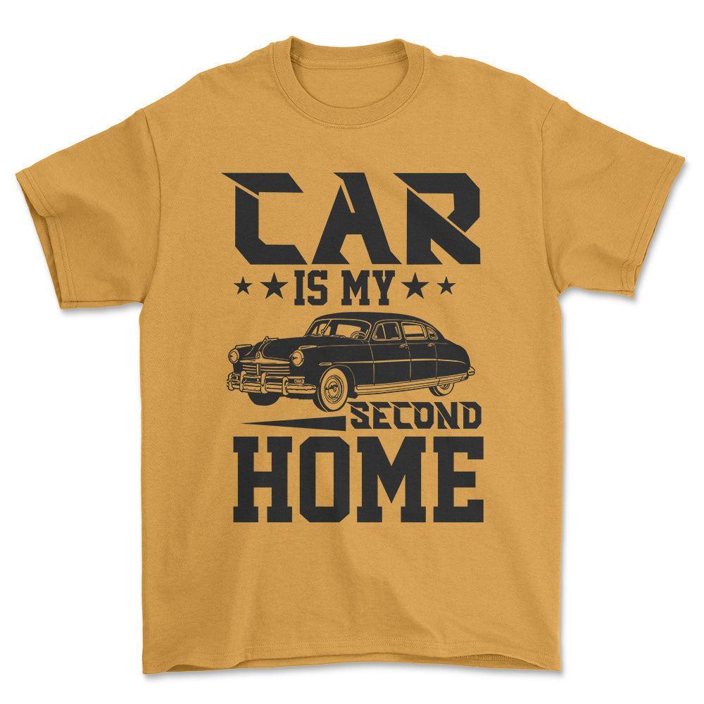 Car Is My Second Home T-Shirt , Bomuld-Beklædning-Garage Culture-Guld-S-Forside-Garage Culture Shop- garage - man cave - merchandise