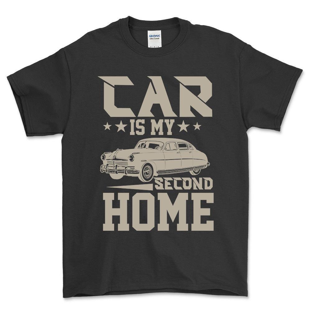 Car Is My Second Home T-Shirt , Bomuld-Beklædning-Garage Culture-Sort-S-Forside-Garage Culture Shop- garage - man cave - merchandise