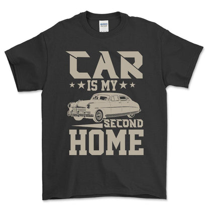 Car Is My Second Home T-Shirt , Bomuld-Beklædning-Garage Culture-Sort-S-Forside-Garage Culture Shop- garage - man cave - merchandise