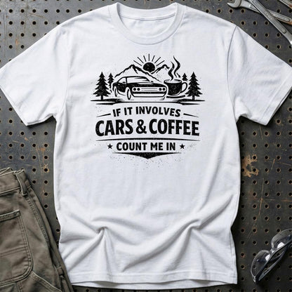 Cars & Coffee - Unisex T-Shirt , Bomuld-Beklædning-Garage Culture-Hvid-S-Garage Culture Shop- garage - man cave - merchandise