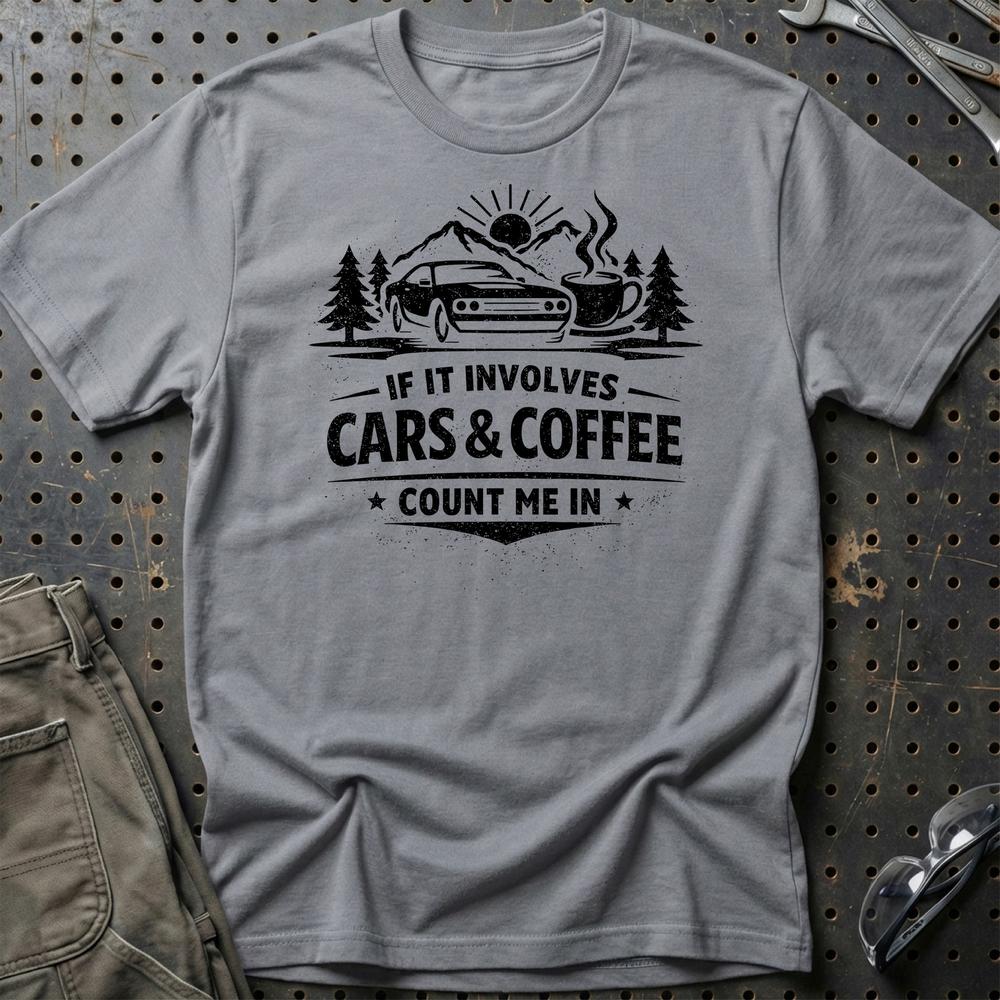 Cars & Coffee - Unisex T-Shirt , Bomuld-Beklædning-Garage Culture-Grå Sport-S-Garage Culture Shop- garage - man cave - merchandise