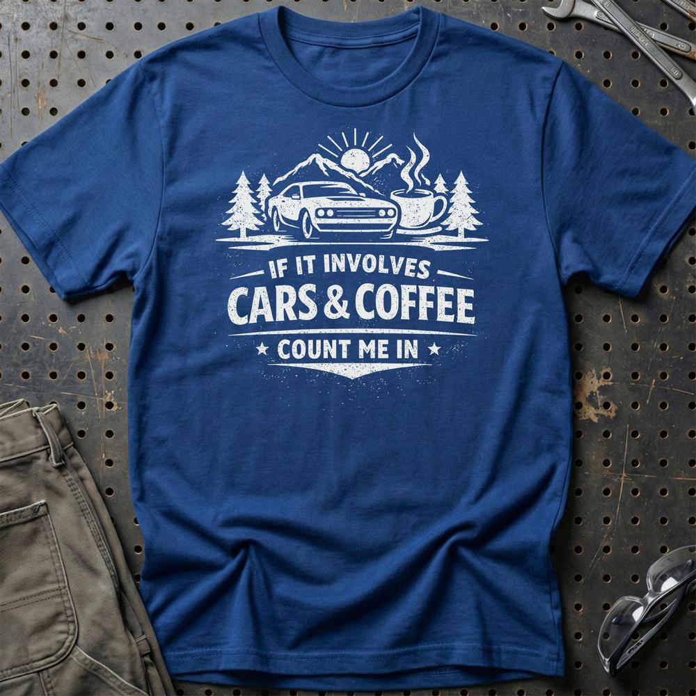 Cars & Coffee - Unisex T-Shirt , Bomuld-Beklædning-Garage Culture-Blå Royal-S-Garage Culture Shop- garage - man cave - merchandise
