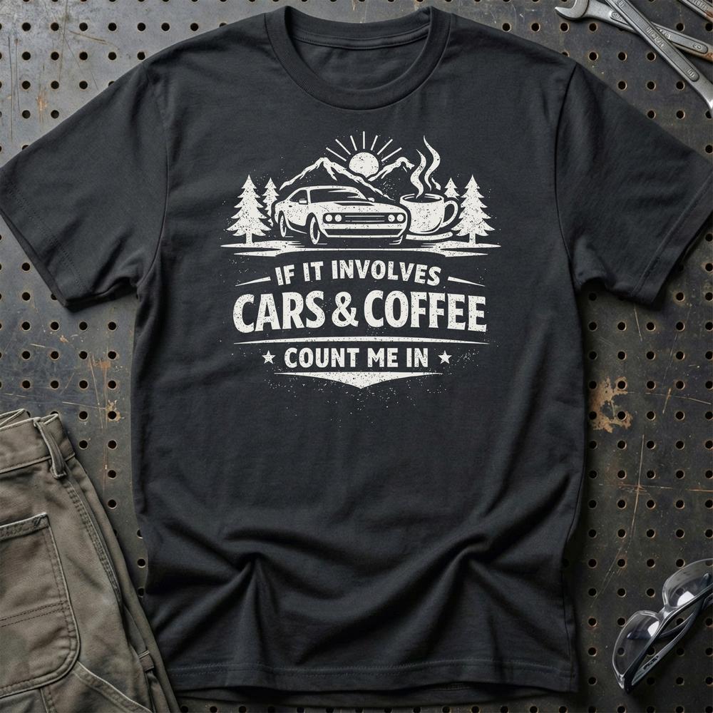 Cars & Coffee - Unisex T-Shirt , Bomuld-Beklædning-Garage Culture-Sort-S-Garage Culture Shop- garage - man cave - merchandise