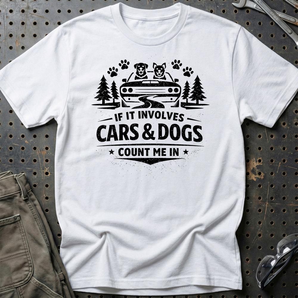 Cars & Dogs - Unisex T-Shirt , Bomuld-Beklædning-Garage Culture-Hvid-S-Garage Culture Shop- garage - man cave - merchandise