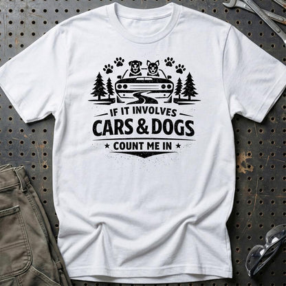 Cars & Dogs - Unisex T-Shirt , Bomuld-Beklædning-Garage Culture-Hvid-S-Garage Culture Shop- garage - man cave - merchandise