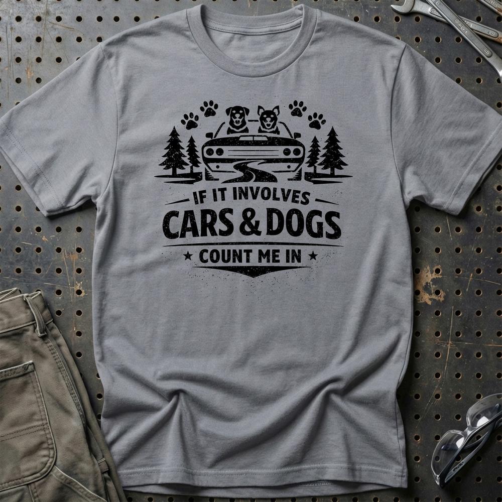 Cars & Dogs - Unisex T-Shirt , Bomuld-Beklædning-Garage Culture-Grå Sport-S-Garage Culture Shop- garage - man cave - merchandise