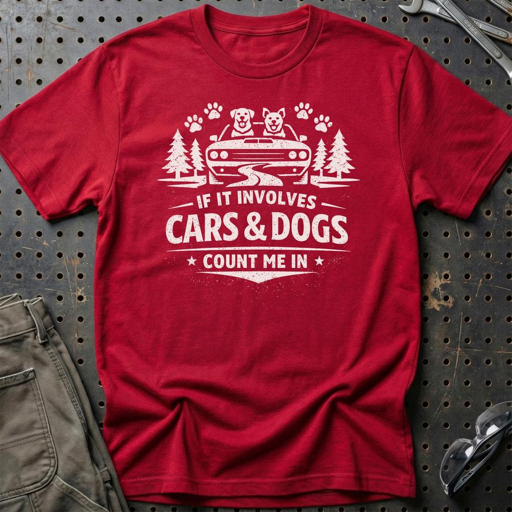 Cars & Dogs - Unisex T-Shirt , Bomuld-Beklædning-Garage Culture-Rød-S-Garage Culture Shop- garage - man cave - merchandise