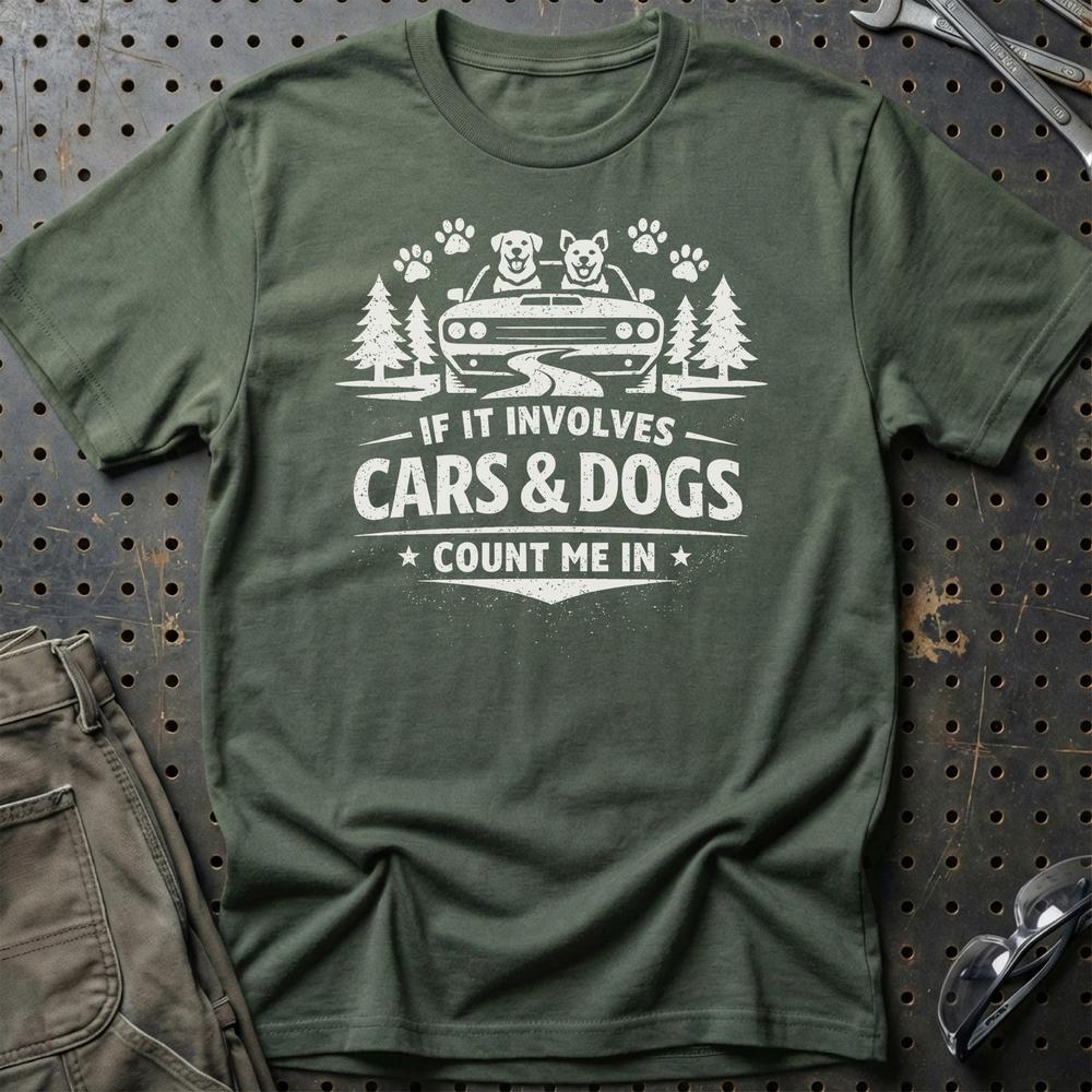 Cars & Dogs - Unisex T-Shirt , Bomuld-Beklædning-Garage Culture-Grøn Militær-S-Garage Culture Shop- garage - man cave - merchandise