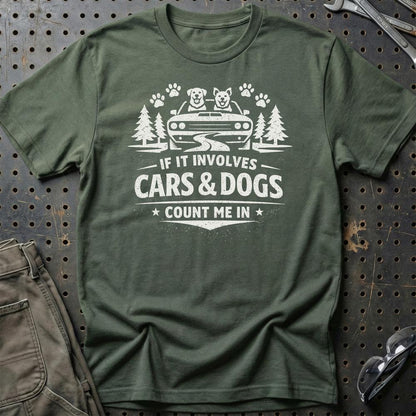 Cars & Dogs - Unisex T-Shirt , Bomuld-Beklædning-Garage Culture-Grøn Militær-S-Garage Culture Shop- garage - man cave - merchandise