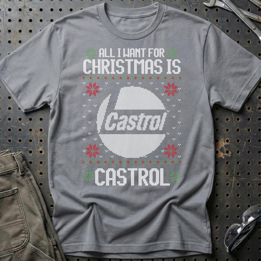 Castrol - All I Want For Christmas - Unisex T-Shirt , Bomuld-Beklædning-Motoroil-Grå Sport-S-Garage Culture Shop- garage - man cave - merchandise