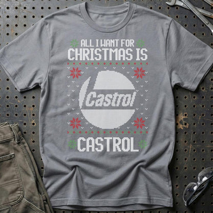 Castrol - All I Want For Christmas - Unisex T-Shirt , Bomuld-Beklædning-Motoroil-Grå Sport-S-Garage Culture Shop- garage - man cave - merchandise
