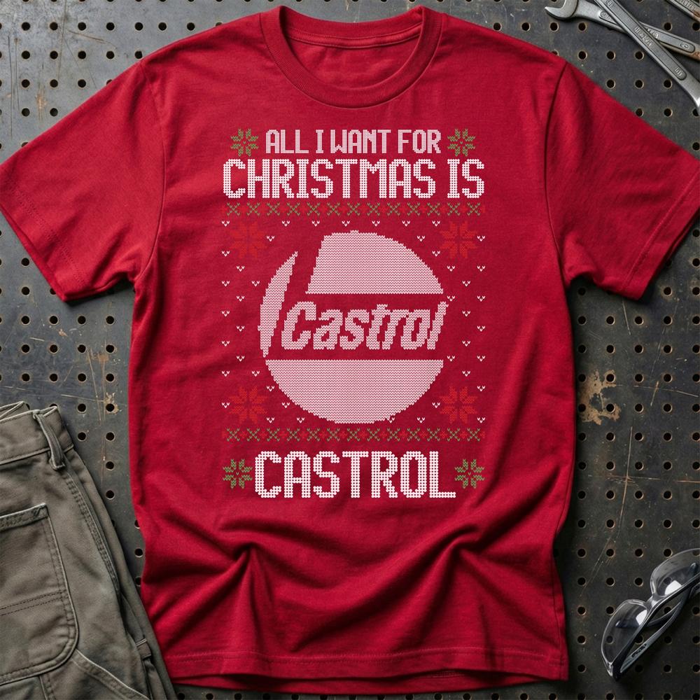 Castrol - All I Want For Christmas - Unisex T-Shirt , Bomuld-Beklædning-Motoroil-Rød-S-Garage Culture Shop- garage - man cave - merchandise