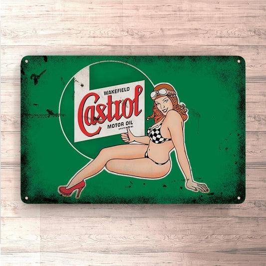Castrol Pin-Up Vintage Skilte, Musemåtte, Dørmåtte , Plakat-Skilte-Motorolie-Garage Culture Shop- garage - man cave - merchandise