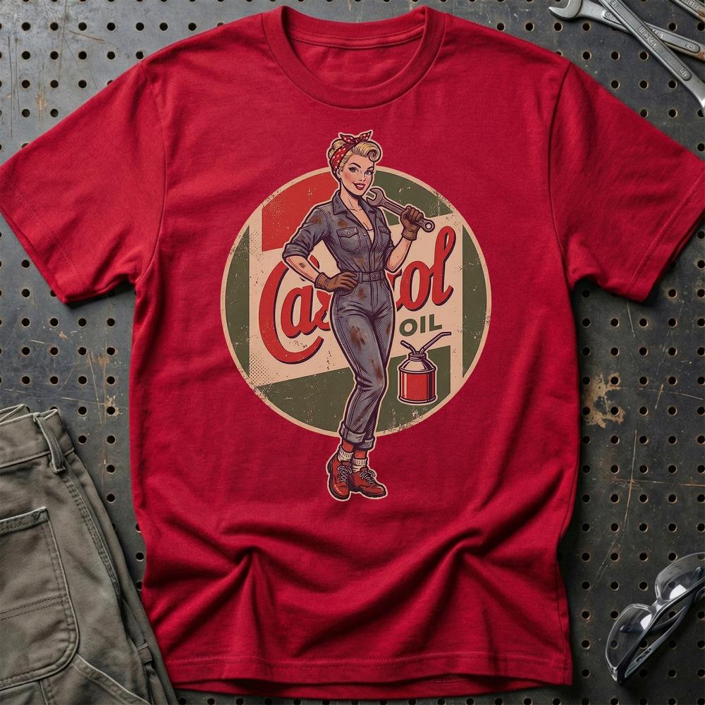 Castrol Pinup T-Shirt-Beklædning-Motoroil-Rød-S-Garage Culture Shop- garage - man cave - merchandise