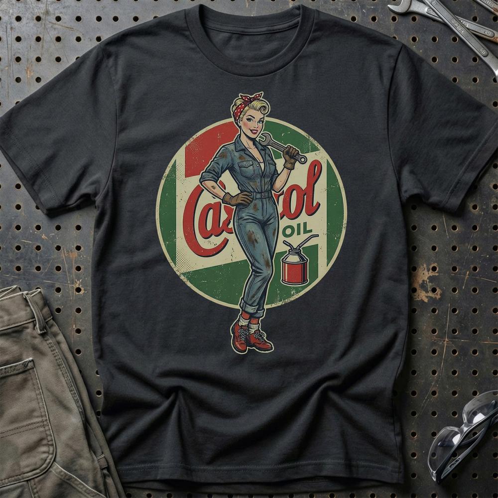 Castrol Pinup T-Shirt-Beklædning-Motoroil-Sort-S-Garage Culture Shop- garage - man cave - merchandise