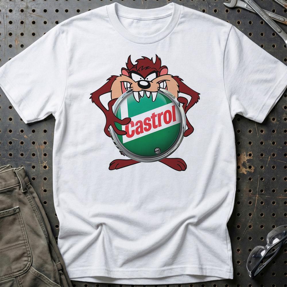 Castrol TAZ Unisex T-Shirt , Bomuld-Beklædning-Motoroil-Hvid-S-Garage Culture Shop- garage - man cave - merchandise