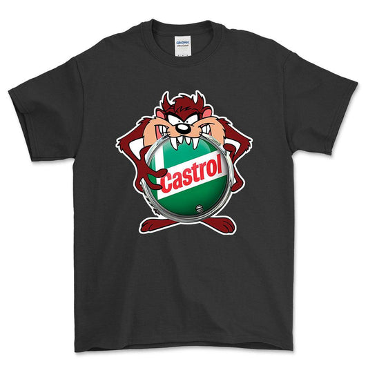 Castrol TAZ Unisex T-Shirt , Bomuld-Beklædning-Motoroil-Sort-S-Forside-Garage Culture Shop- garage - man cave - merchandise