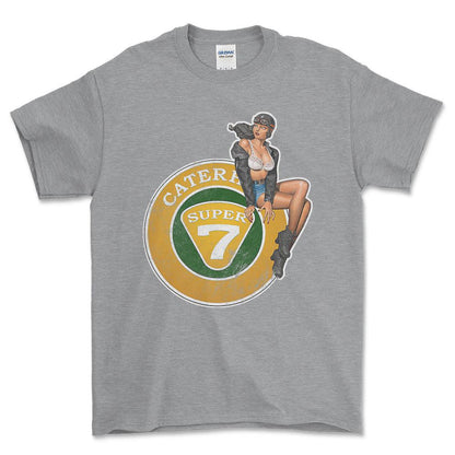 Caterham Super 7 Pinup - Unisex T-Shirt , Bomuld-Beklædning-Caterham-Grå Sport-S-Forside-Garage Culture Shop- garage - man cave - merchandise