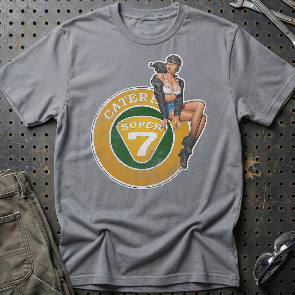 Caterham Super 7 Pinup - Unisex T-Shirt , Bomuld-Beklædning-Caterham-Grå Sport-S-Garage Culture Shop- garage - man cave - merchandise