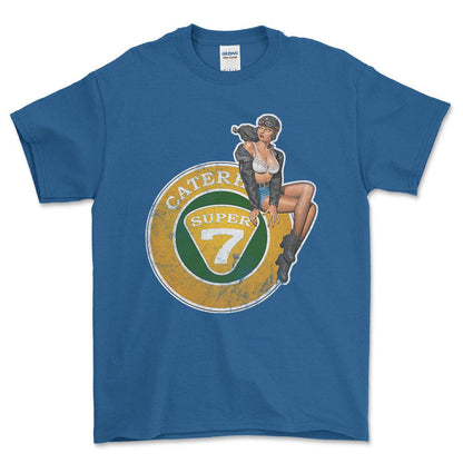 Caterham Super 7 Pinup - Unisex T-Shirt , Bomuld-Beklædning-Caterham-Blå Royal-S-Forside-Garage Culture Shop- garage - man cave - merchandise