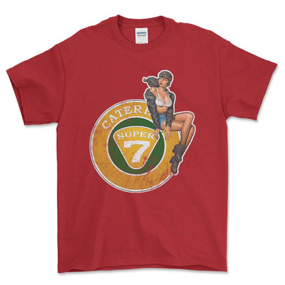 Caterham Super 7 Pinup - Unisex T-Shirt , Bomuld-Beklædning-Caterham-Rød-S-Forside-Garage Culture Shop- garage - man cave - merchandise