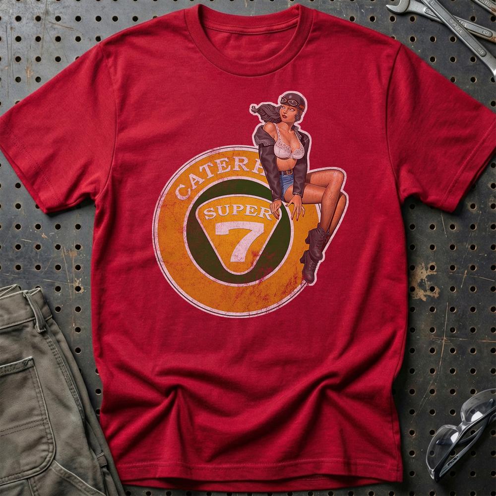 Caterham Super 7 Pinup - Unisex T-Shirt , Bomuld-Beklædning-Caterham-Rød-S-Garage Culture Shop- garage - man cave - merchandise