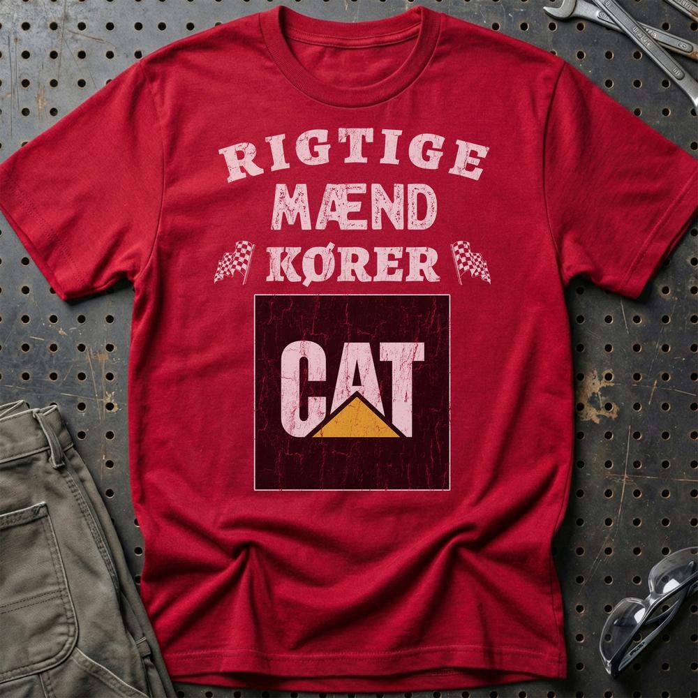 Caterpiller Rigtige Mænd Kører - Unisex T-Shirt , Bomuld-Beklædning-Caterpillar-Rød-S-Garage Culture Shop- garage - man cave - merchandise