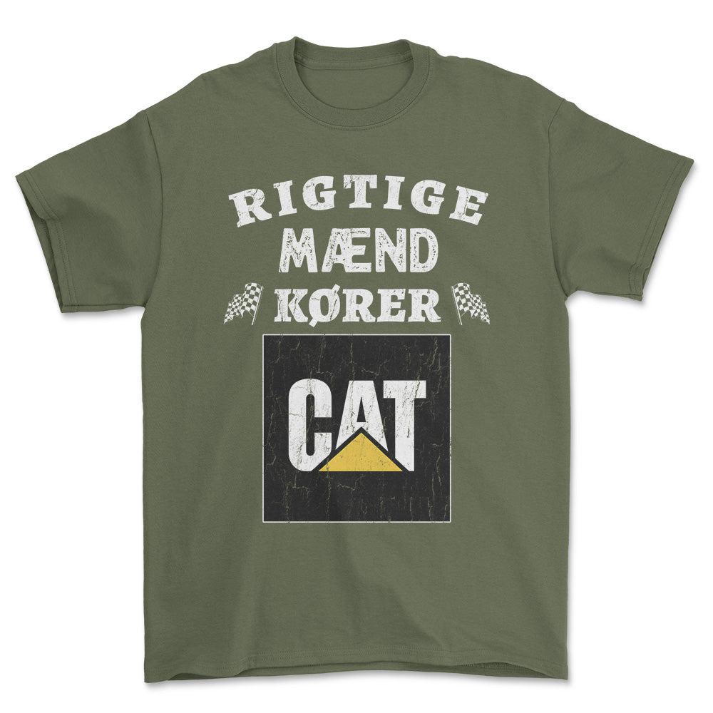 Caterpiller Rigtige Mænd Kører - Unisex T-Shirt , Bomuld-Beklædning-Caterpillar-Grøn Militær-S-Forside-Garage Culture Shop- garage - man cave - merchandise