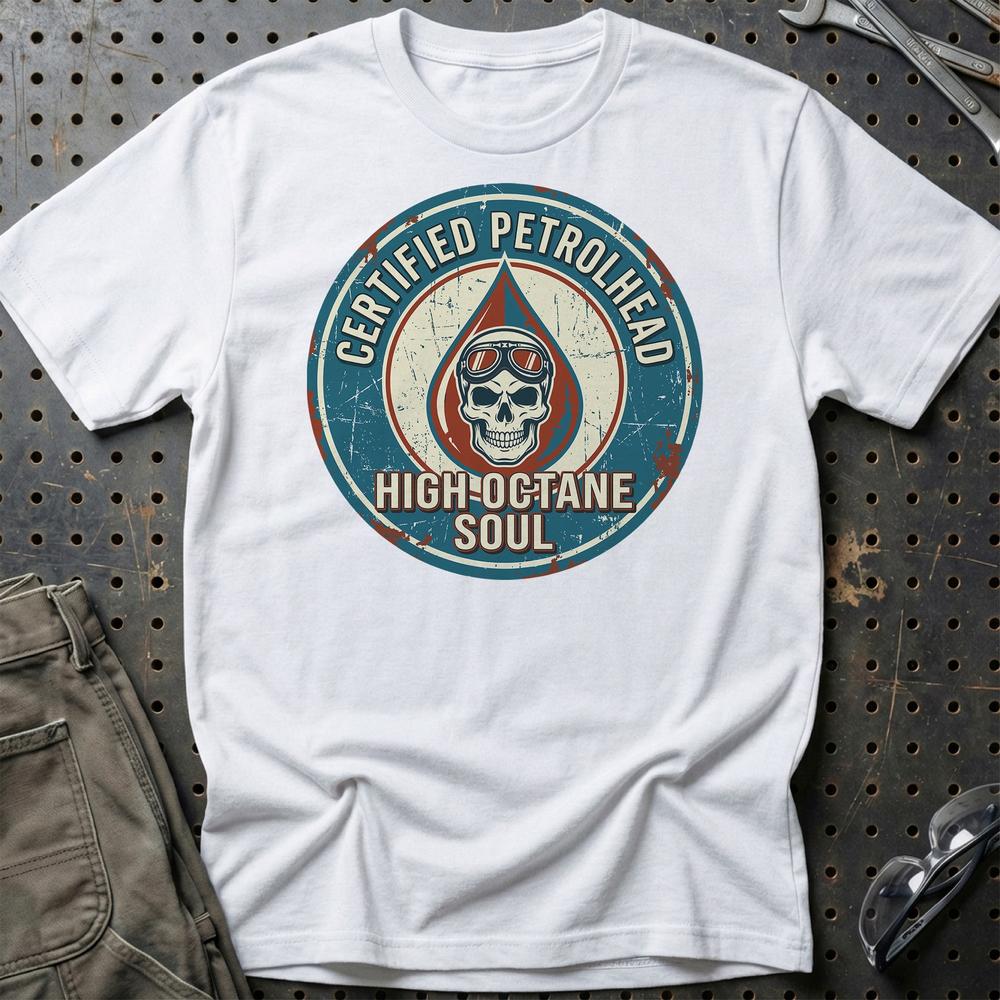 Certified Petrolhead High-Octane Soul - Unisex T-Shirt , Bomuld-Beklædning-Garage Culture-Hvid-S-Garage Culture Shop- garage - man cave - merchandise