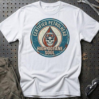 Certified Petrolhead High-Octane Soul - Unisex T-Shirt , Bomuld-Beklædning-Garage Culture-Hvid-S-Garage Culture Shop- garage - man cave - merchandise