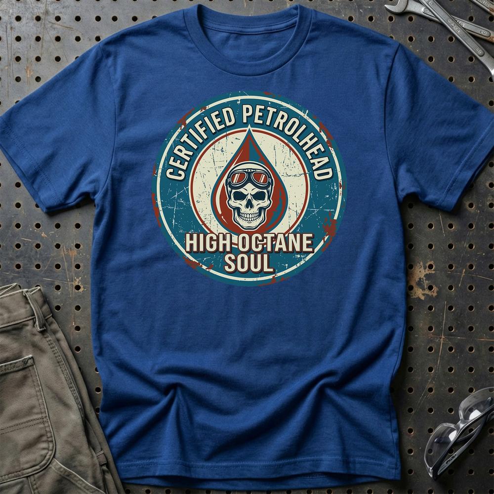 Certified Petrolhead High-Octane Soul - Unisex T-Shirt , Bomuld-Beklædning-Garage Culture-Blå Royal-S-Garage Culture Shop- garage - man cave - merchandise