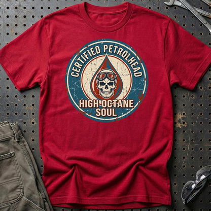 Certified Petrolhead High-Octane Soul - Unisex T-Shirt , Bomuld-Beklædning-Garage Culture-Rød-S-Garage Culture Shop- garage - man cave - merchandise