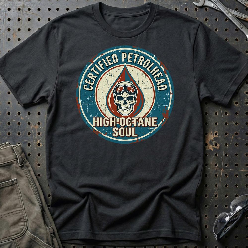 Certified Petrolhead High-Octane Soul - Unisex T-Shirt , Bomuld-Beklædning-Garage Culture-Sort-S-Garage Culture Shop- garage - man cave - merchandise