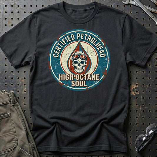 Certified Petrolhead High-Octane Soul - Unisex T-Shirt , Bomuld-Beklædning-Garage Culture-Sort-S-Garage Culture Shop- garage - man cave - merchandise