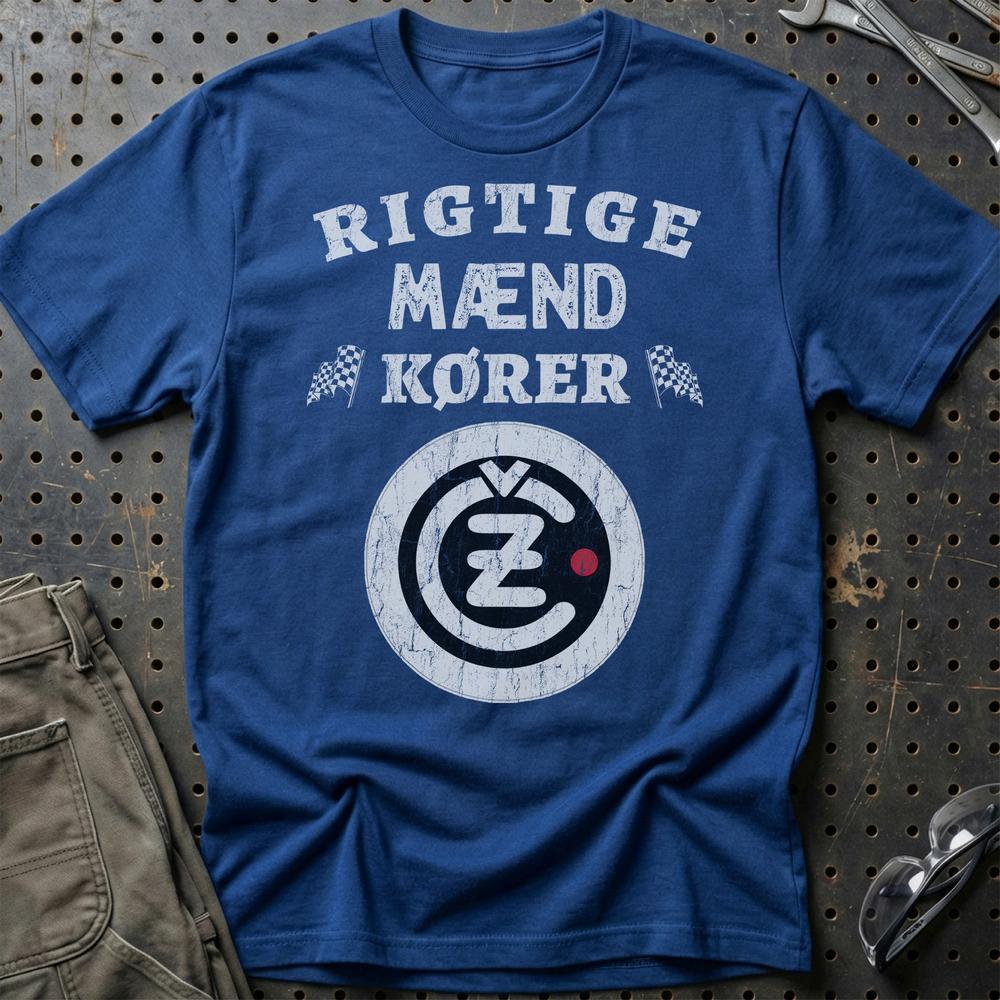 Cezeta Rigtige Mænd Kører - Unisex T-Shirt , Bomuld-Beklædning-Čezeta-Blå Royal-S-Garage Culture Shop- garage - man cave - merchandise