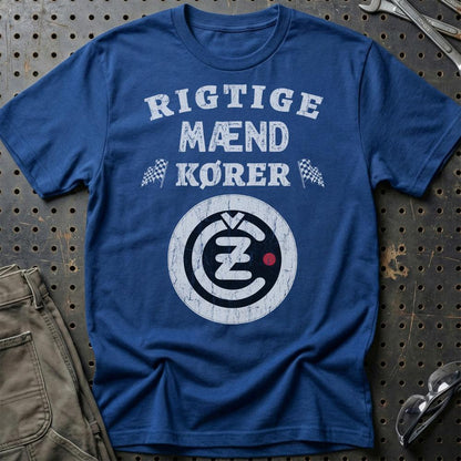 Cezeta Rigtige Mænd Kører - Unisex T-Shirt , Bomuld-Beklædning-Čezeta-Blå Royal-S-Garage Culture Shop- garage - man cave - merchandise