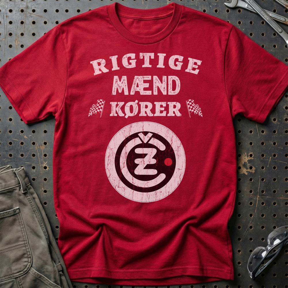 Cezeta Rigtige Mænd Kører - Unisex T-Shirt , Bomuld-Beklædning-Čezeta-Rød-S-Garage Culture Shop- garage - man cave - merchandise