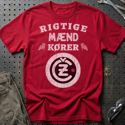Cezeta Rigtige Mænd Kører - Unisex T-Shirt , Bomuld-Beklædning-Čezeta-Rød-S-Garage Culture Shop- garage - man cave - merchandise