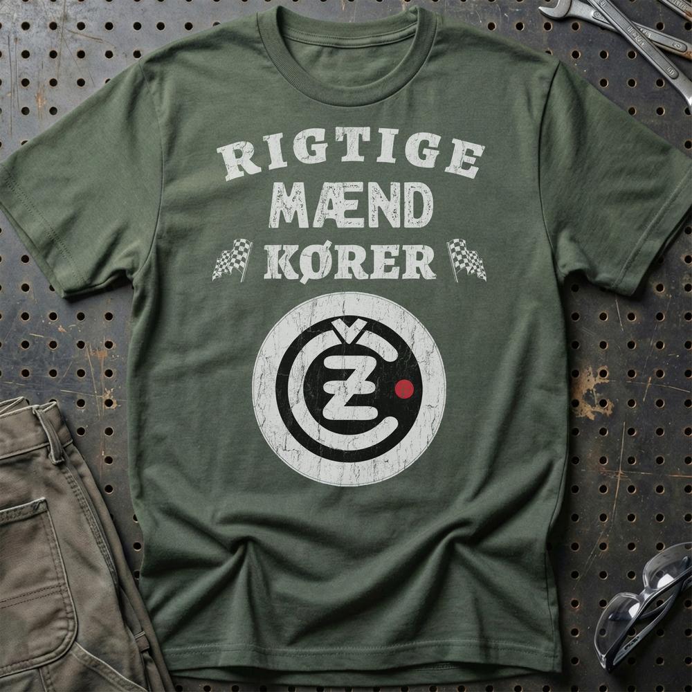 Cezeta Rigtige Mænd Kører - Unisex T-Shirt , Bomuld-Beklædning-Čezeta-Grøn Militær-S-Garage Culture Shop- garage - man cave - merchandise