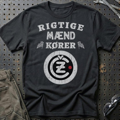 Cezeta Rigtige Mænd Kører - Unisex T-Shirt , Bomuld-Beklædning-Čezeta-Sort-S-Garage Culture Shop- garage - man cave - merchandise