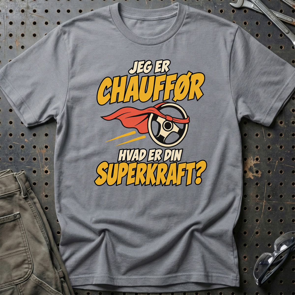 
Chauffør – Hvad er din superkraft? – Unisex T-Shirt – Grå Sport