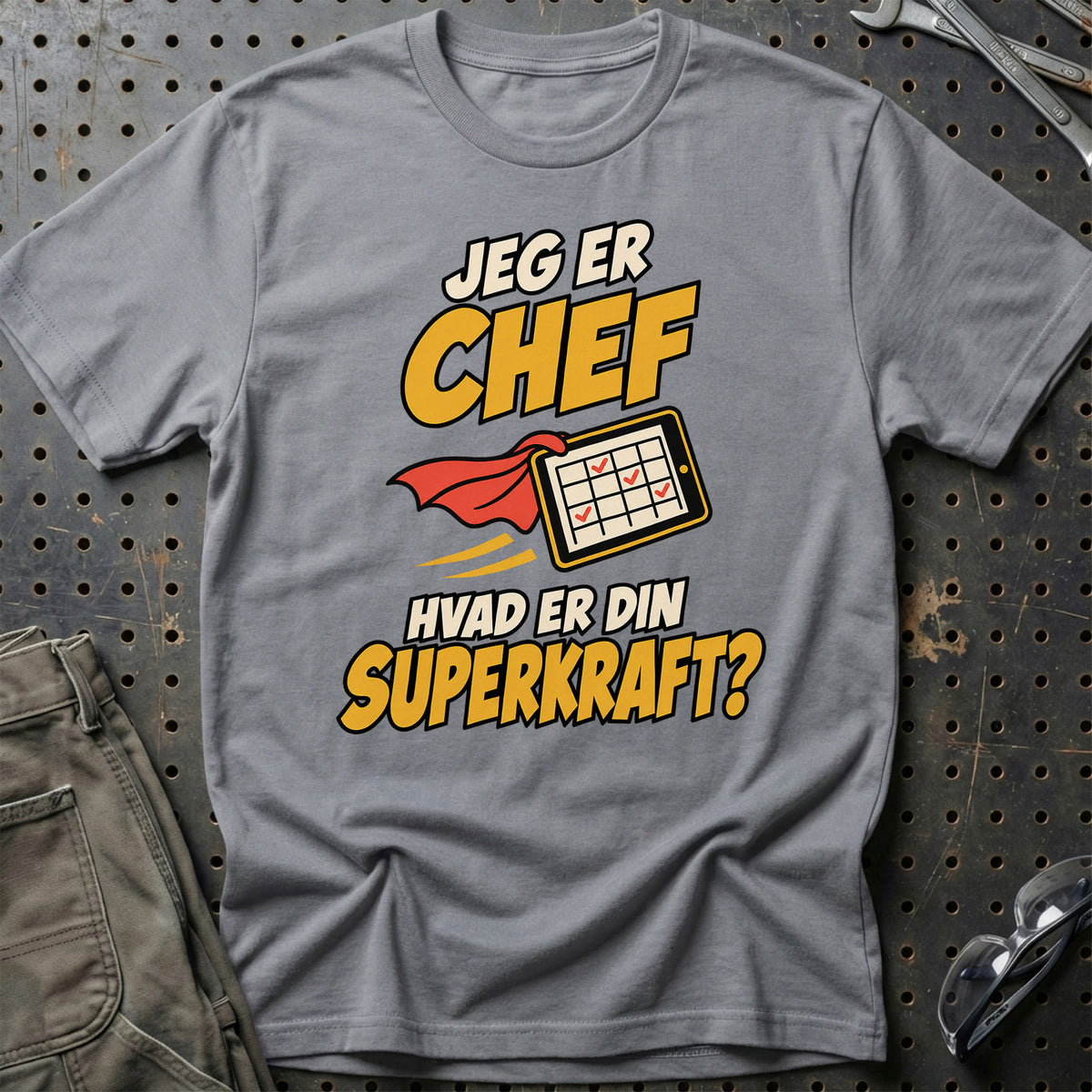 
Chef – Hvad er din superkraft? – Unisex T-Shirt – Grå Sport