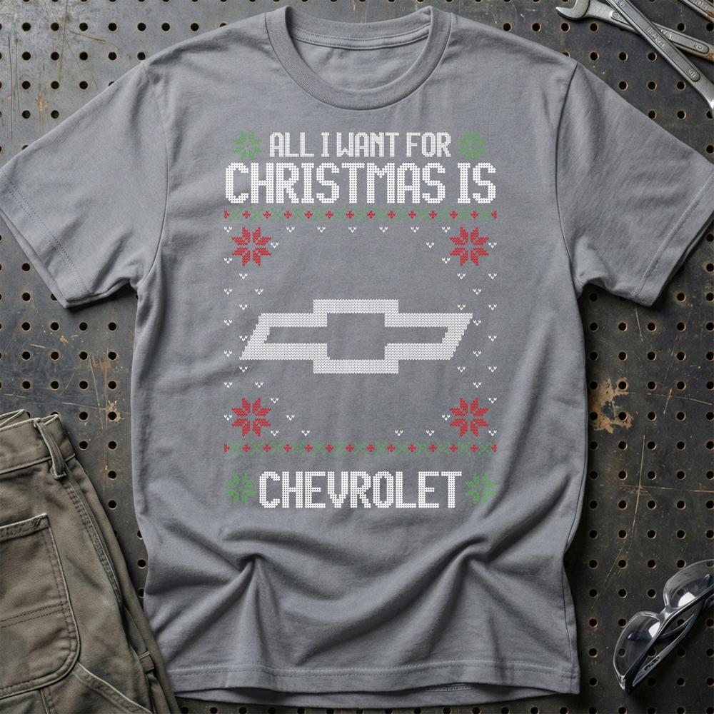 Chevrolet - All I Want For Christmas - Unisex T-Shirt , Bomuld-Beklædning-Chevrolet-Grå Sport-S-Garage Culture Shop- garage - man cave - merchandise