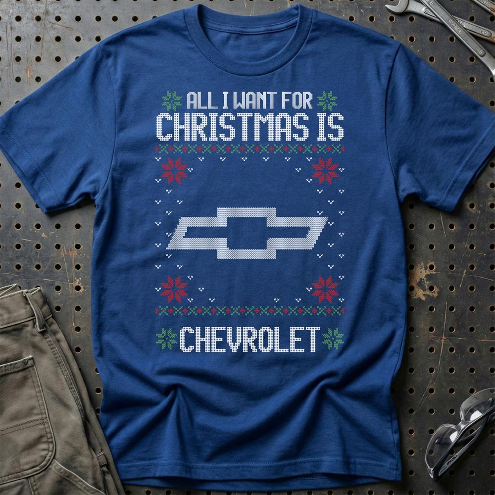 Chevrolet - All I Want For Christmas - Unisex T-Shirt , Bomuld-Beklædning-Chevrolet-Blå Royal-S-Garage Culture Shop- garage - man cave - merchandise