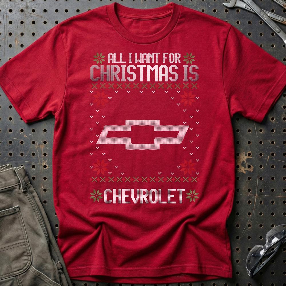 Chevrolet - All I Want For Christmas - Unisex T-Shirt , Bomuld-Beklædning-Chevrolet-Rød-S-Garage Culture Shop- garage - man cave - merchandise