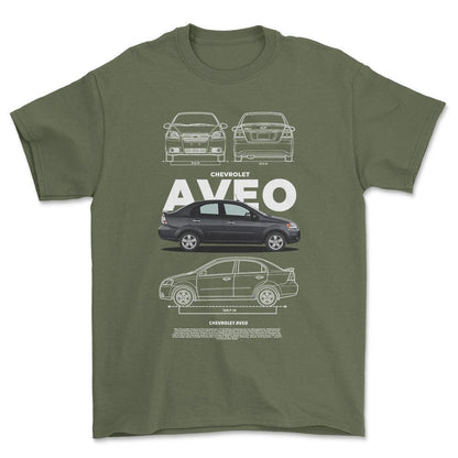 Chevrolet Aveo - Unisex T-Shirt , Bomuld-Beklædning-Chevrolet-Grøn Militær-S-Forside-Garage Culture Shop- garage - man cave - merchandise