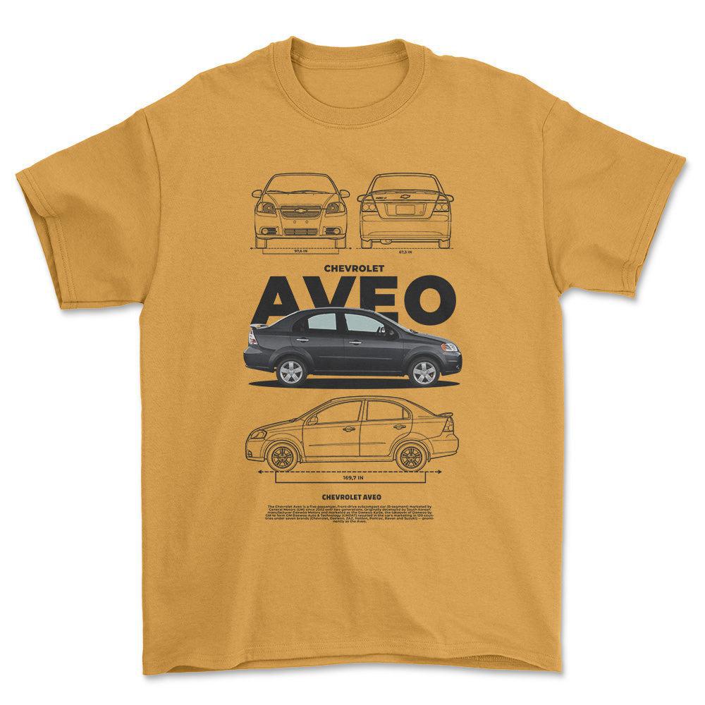 Chevrolet Aveo - Unisex T-Shirt , Bomuld-Beklædning-Chevrolet-Guld-S-Forside-Garage Culture Shop- garage - man cave - merchandise
