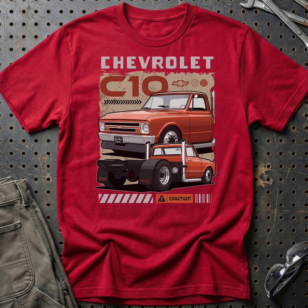 Chevrolet C10 Fast And Furios Cars - Unisex T-Shirt-Beklædning-Chevrolet-Rød-S-Garage Culture Shop- garage - man cave - merchandise
