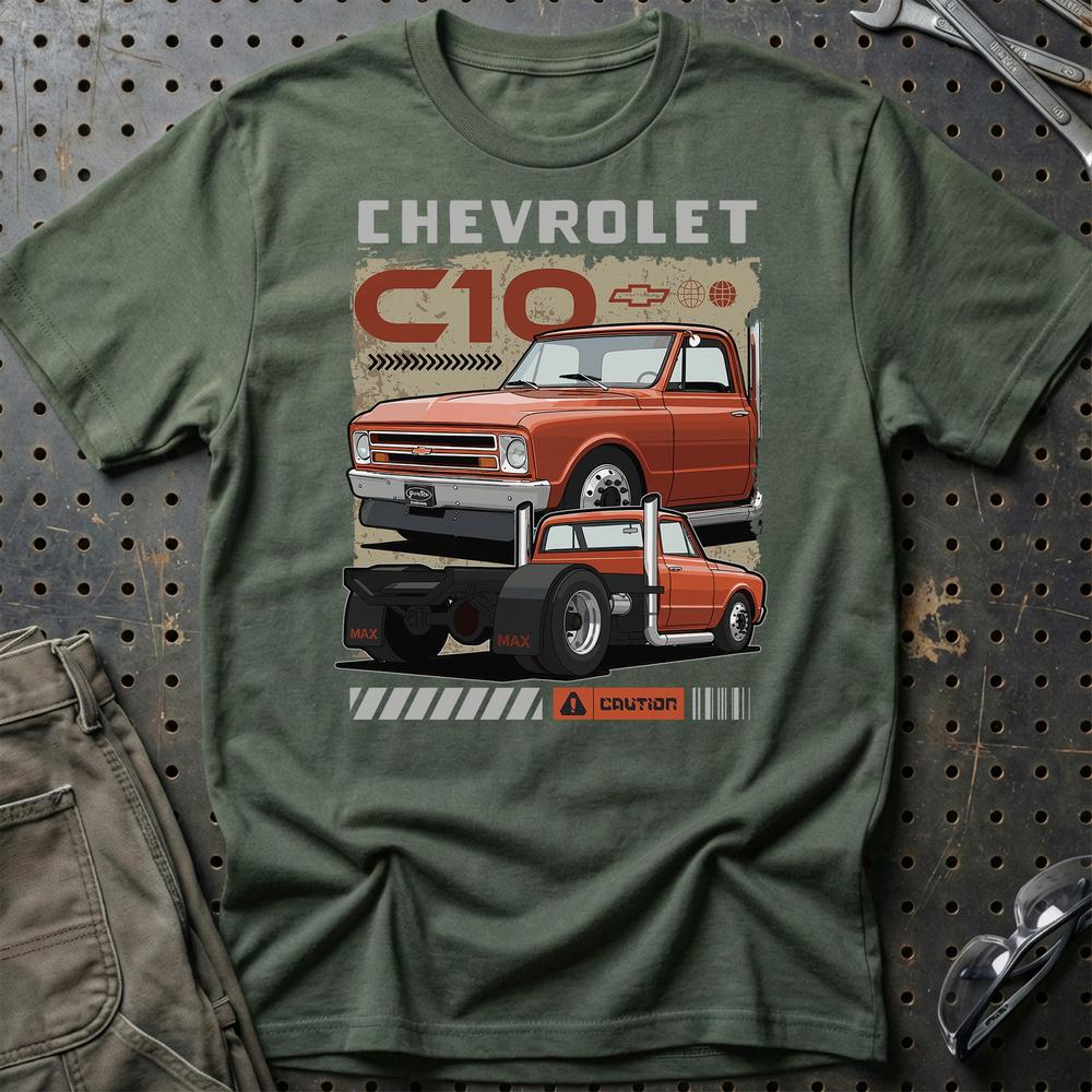 Chevrolet C10 Fast And Furios Cars - Unisex T-Shirt-Beklædning-Chevrolet-Grøn Militær-S-Garage Culture Shop- garage - man cave - merchandise